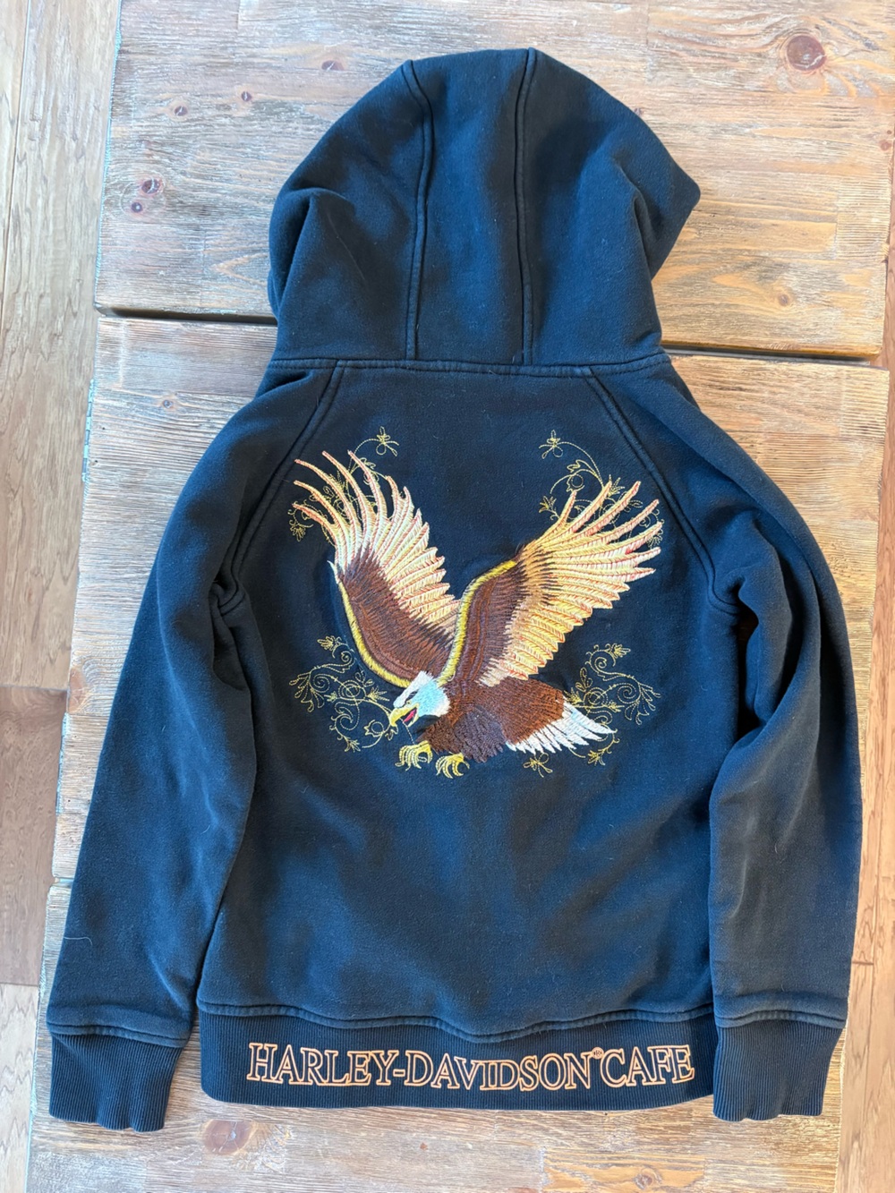 Harley Davidson Cafe Las Vegas Kids Youth Medium Embroidered Eagle Zip Hoodie